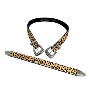 Lovestrength Western Leather Belt Womens Sz S Silver Tone Double Buckle Rodeo